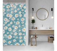 ASDCXZ Cortina de ducha floral 90x180 cm, primavera verano flores de margarita blancas y amarillas, cortina de baño azul lavable estrecha de poliéster, impermeable para bañera con 6 ganchos