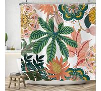 ASDCXZ Cortina de Ducha Flores Boho 180x240 cm, Plantas Tropicales Verdes Abstractas Flores Rosadas Cortinas de Ducha Lavables Tela de Cortina Ducha Impermeable con 12 Ganchos