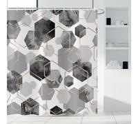 ASDCXZ Cortina de Ducha Gris 180x180 cm, Moderno Abstracto Arte Geométrico Gris Dorado Hexágono Estampado Impermeable Poliéster Textil Lavable Cortinas de Bañera con 12 Ganchos