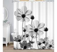 ASDCXZ Cortina de Ducha Gris Floral 180x200 cm, Acuarela Gris Margarita Flores Rústico Granja Impermeable Poliéster Textil Lavable Cortinas de Baño con 12 Ganchos