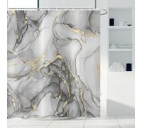 ASDCXZ Cortina de Ducha Gris Mármol 180x200 cm, Moderno Abstracto Arte Gris Dorado Mármol Óptica Textura Impermeable Poliéster Textil Lavable Cortinas de Baño con 12 Ganchos