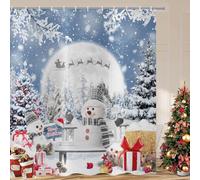 ASDCXZ Cortina de Ducha Navideña 180 x 180 cm, Duendes de Invierno Escena de Nieve Decoración navideña Cortinas de Ducha Lavables de poliéster Textil Impermeable para bañera con 12 Ganchos