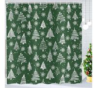 ASDCXZ Cortina de Ducha Navideña 180 x 180 cm, Invierno Blanco Árbol de Navidad Copo de Nieve Verde Navidad Cortinas de Ducha Lavables Tela de poliéster Impermeable para bañera con 12 Ganchos