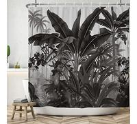 ASDCXZ Cortina de Ducha Selva 180x180 cm, Hojas de Plantas Tropicales Negras Cortinas de Ducha Lavables Textil de Cortina Ducha de baño Impermeable con 12 Ganchos