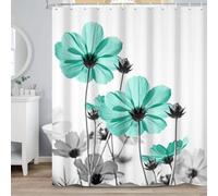 ASDCXZ Cortina de Ducha Turquesa Floral 180x200 cm, Acuarela Turquesa Gris Margarita Flores Rústico Granja Impermeable Poliéster Textil Lavable Cortinas de Baño con 12 Ganchos