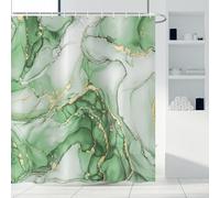 ASDCXZ Cortina de Ducha Verde Mármol 120x200 cm, Moderno Abstracto Arte Verde Dorado Mármol Óptica Textura Impermeable Poliéster Textil Lavable Cortinas de Baño con 8 Ganchos