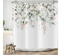 ASDCXZ Cortinas de Ducha de Flores 120x200 cm, Flores de Rosas Plantas de Hojas Verdes Cortinas de Ducha Lavables Cortinas de Ducha de Impermeables con 8 Ganchos