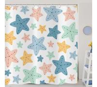 ASDCXZ Cortinas De Ducha Infantiles 180x180 cm, Lindos Dibujos Animados Azul Amarillo Verde Naranja Estrella Niña Niño Cortinas De Ducha Lavables Tela De Cortinas De Ducha Impermeables con 12 Ganchos