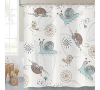 ASDCXZ Cortinas De Ducha Infantiles 180x180 cm, Lindos Dibujos Animados Tortuga Caracol Pájaros Hojas Niño Beige Cortinas De Ducha Lavables Textil Cortinas De Ducha Impermeables con 12 Ganchos