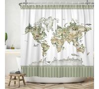 ASDCXZ Divertida Cortina de Ducha 120x180 cm, Rayas Verdes Animales Divertidos Mapa del Mundo Cortinas de Ducha Lavables Tela de Cortina Ducha de baño Impermeable con 8 Ganchos