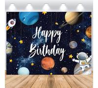 ASDCXZ Espacio Fondo Cumpleaños 2.2x1.5m, Dibujos Animados Astronauta Estrella Galaxia Globo Azul Fondo de fotografía niños Espacio Exterior Tema Primera cumpleaños Fiesta Decor Pancarta de utilería