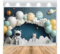 ASDCXZ Espacio Fondo Cumpleaños 2.2x1.5m, Dibujos Animados Astronauta Estrella Galaxia Globo Azul Fondo de fotografía niños Espacio Exterior Tema Primera cumpleaños Fiesta Decor Pancarta de utilería