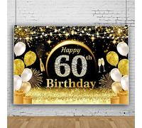 ASDCXZ Fondo de 60 cumpleaños Negro Dorado 2.2x1.5 m, Fondo de Pared de Foto de Pancarta Decorativa de 60 cumpleaños, Fondo de Caja de Fotos de Vinilo para sesión de Fotos de Mujeres de 60 cumpleaño
