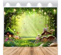 ASDCXZ Fondo de Bosque Encantado 1,5x1m, Cuento de Hadas Bosque Mágico Fantasía País de Las Maravillas Hongo Mariposa Bosque Selva Fotografía Telón de Fondo Niña Princesa Fiesta de Cumpleaños Banner