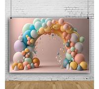 ASDCXZ Fondo de Fiesta de Cumpleaños de Bebé 2.2x1.5 m, Pared de Foto Con Globo Colorido de Oro Azul Rosa, Caja de Fotos de Vinilo Para Primer Cumpleaños Niña Niño