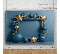 ASDCXZ Fondo de Fiesta de Cumpleaños de Bebé 2.2x1.5 m, Pared de Foto de Estrella de Globo Dorado Azul Oscuro, Caja de Fotos de Vinilo para Primer Cumpleaños Niña Niño