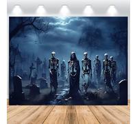 ASDCXZ Fondo de Halloween 3x2,5 m, Terror Cementerio Oscuro Ruinas Esqueleto Fantasma Decoración de Fiesta de Halloween Vinilo Bruja Mago Fantasma Retrato Fotografía Telón de Fondo Banner