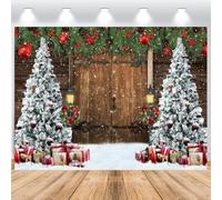 ASDCXZ Fondo de Navidad 2,2x1,5 m, Escena de Nieve Regalo de muñeco de Nieve al Aire Libre Fondo de Pared de Madera Vinilo Celebración Familiar Adornos de Fiesta Fotografía Telón de Fondo Banner