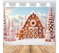ASDCXZ Fondo de Navidad 3x2,5 m, Rosa Romántico Muñeco de Nieve Casa de Donas Árbol de Navidad Niños Telón de Fondo Vinilo Celebración Familiar Adornos de Fiesta Fotografía Telón de Fondo Banner