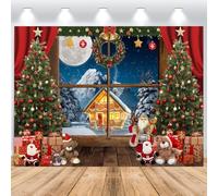 ASDCXZ Fondo de Navidad 3x2,5 m, Ventana Escena de Nieve Choza Con Purpurina, Árbol de Navidad, Regalo, Vinilo, Celebración Familiar, Fiesta, Adornos de Pared, Fotografía Telón de Fondo Banner