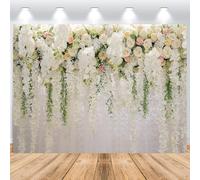 ASDCXZ Fondo de Pared de Flores 2,5x1,8 m, Fondo de fotografía de Vinilo de Encaje de Pared de Flores Verdes y Blancas Rosas para decoración de Fiesta de Despedida de Soltera de cumpleaños de Bodas