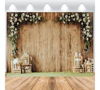 ASDCXZ Fondo de Pared de Flores 3x2,5 m, Fondo de fotografía de Vinilo de Pared de Flores Blancas de Grano de Madera Retro para decoración de Fiesta de Despedida de Soltera de cumpleaños de Boda