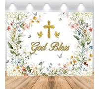 ASDCXZ Fondo de Primera Comunión 2,2x1,5m, Dios Bendiciendo Flores Coloridas Hojas Comunión Vinilo Fotografía Telón de Fondo Banner para Niña Niño Primera Comunión Bautismo Fiesta Decoración