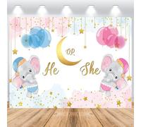 ASDCXZ Fondo de Revelación de Género 2,2x1,5m, Él o Ella Lindo Elefante Rosa Globo Azul Estrella Dorada Luna Vinilo Telón de Fondo de Fotografía para Baby Shower Fiesta de Cumpleaños