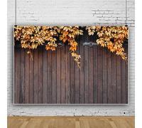 ASDCXZ Fondo Fotográfico de Madera 2.2x1.5 m, Fondo de Pared Fotográfico de Madera Retro con Hojas de Otoño, Fondo de Caja de Fotos de Vinilo para fotografía de Fiestas de Acción de Gracias