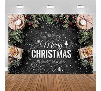 ASDCXZ Fondo fotográfico navideño 2.2x1.5 m, Fondo de Pared fotográfico Negro con Regalo de Feliz Navidad, Fondo de Vinilo para Cena, Tela, Fiestas Familiares, fotografía, Fondos para Cajas de Fotos