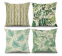 ASDCXZ Funda de cojín verde de 40 x 40 cm, juego de 4 unidades, minimalismo, primavera, verde, hojas, sofá, funda de cojín, lavable, poliéster, lino, textil para exteriores, funda de almohada