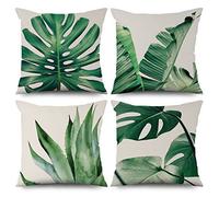 ASDCXZ Funda de cojín verde de 40 x 40 cm, juego de 4 unidades, minimalismo, primavera, verde, hojas, sofá, funda de cojín, lavable, poliéster, lino, textil para exteriores, funda de almohada