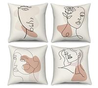 ASDCXZ Fundas de Cojines Boho 40x40 cm Juego de 4, Bohemia Abstracta con Cara de Niña Sofá Decorativo Cojín Almohada, Masía Rústica Lavable Poliéster Textil Exterior Jardín Funda Almohada