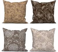 ASDCXZ Fundas de Cojines Boho 40x40 cm Juego de 4, Fundas de Cojines Decorativos para Sofá Vintage Beige Marrón Gris Hojas de Flores Lavable Poliéster Lino Textil Fundas de Cojines para Tapicería