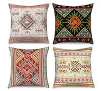 ASDCXZ Fundas de Cojines Boho 40x40 cm Juego de 4, Geometría Vintage Rojo Beige Negro Sofá Decorativo Cojín Almohada, Masía Rústica Lavable Poliéster Textil Exterior Jardín Funda Almohada