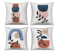 ASDCXZ Fundas de Cojines Boho 45x45 cm Juego de 4, Hojas Bohemias Abstractas Modernas Beige Sol - Textiles de Lino de Poliéster Lavables