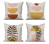 ASDCXZ Fundas de Cojines Boho 50x50 cm Juego de 4, Hojas Abstractas Modernas Sol Beige Fundas de Cojines para sofá Fundas de Cojines Textiles de Lino de poliéster Lavables Fundas de Cojines