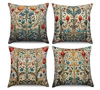 ASDCXZ Fundas de Cojines Flores Retro 50x50 cm Juego de 4, Hojas Vintage, Textiles de Lino de Poliéster Lavables para Exteriores