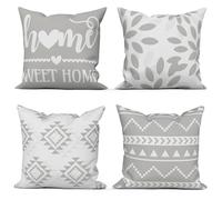 ASDCXZ Fundas de Cojines Grises 40x40 cm Juego de 4, Simplicidad Moderna Geometría Gris Blanco Sofá Decorativo Cojín Almohada, Masía Rústica Lavable Poliéster Textil Exterior Jardín Funda Almohada