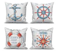 ASDCXZ Fundas de Cojines Marítimos 50x50 cm Juego de 4, Ancla Azul Brújula Veleros Fundas de Cojines para sofá Lavables poliéster Lino Textil Fundas de Cojines para Exteriores