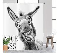 ASDCXZ Gracioso Burro Cortina de Ducha 180x200 cm, Culo Divertido Negro Blanco Rústico Granja de Animales Salvajes Impermeable Cortina Baño Textil Lavable Cortinas Ducha para Bañera con 12 Ganchos