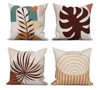 ASDCXZ Juego de 4 Fundas de Cojín Boho 40x40 Bohemio Abstracto Sofá Cuadrado Decoración Fundas de Almohada, Moderno Minimalista Hojas de Palma Lavable Poliéster Textil Exteriores Funda de Almohada