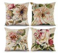 ASDCXZ Juego de fundas de cojín retro 50x50 cm, diseño de rosas y beige