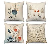 ASDCXZ Lot de 4 housses de Coussin Vintage 40 x 40 cm, Moderne rétro Marron Beige feuilles canapé décoratif housse de Coussin Lavable Polyester Lin Textile extérieur taie d'oreiller housse Coussin