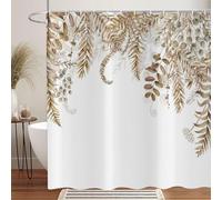ASDCXZ Marrón Eucalipto Cortina de Ducha 150x180 cm, Marrón Hojas de Eucalipto Primavera Otoño Acuarela Plantas Impermeable Cortina de Baño Textil Lavable Cortinas Ducha para Bañera con 10 Ganchos