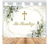 ASDCXZ Mi Bautizo Telón de Fondo 1,5x1m, Eucalipto Verde Primera Comunión Bautismo Vinilo Fondo de Fotografía para Comunión Recién Nacido Baby Shower Decoración de Fiesta Accesorios para Fotomatón
