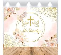 ASDCXZ Mi Bautizo Telón de Fondo 1,8x1,2m, Flores Boho Oro Bendición de Dios Primera Comunión Vinilo Fondo de Fotografía para Niña Comunión Bautismo Baby Shower Fiesta Fotomatón Accesorios