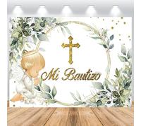 ASDCXZ Mi Bautizo Telón de Fondo 1,8x1,2m, Hojas Verdes Bendición de Dios Primera Comunión Vinilo Fondo de Fotografía para Comunión Bautismo Baby Shower Fiesta Decor Accesorios para Sesión de Fotos