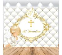 ASDCXZ Mi Bautizo Telón de Fondo 2,2x1,5m, Dios Dorado Bendición Primera Comunión Vinilo Fondo de Fotografía Recién Nacido Niño Niña Baby Shower Fiesta Banner Decor Suministros Fotomatón Accesorios
