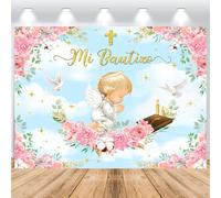 ASDCXZ Mi Bautizo Telón de Fondo 2,2x1,5m, Flores Rosas Oro Bendición de Dios Primera Comunión Vinilo Fondo de Fotografía para Niña Comunión Bautismo Baby Shower Fiesta Fotomatón Accesorios